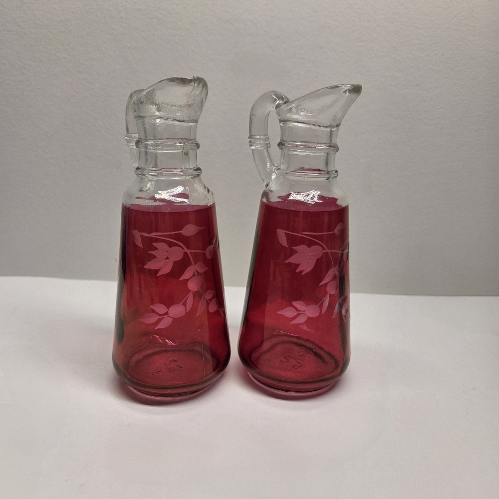 Cranberry Glass Cruets Anchor Hocking No Stoppers